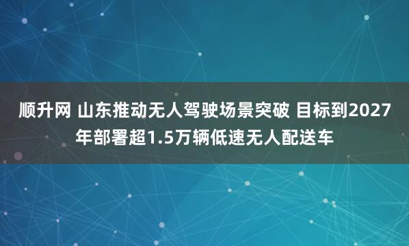 顺升网 山东推动无人驾驶场景突破 目标到2027年部署超1.5万辆低速无人配送车