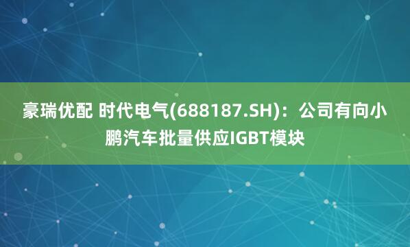 豪瑞优配 时代电气(688187.SH)：公司有向小鹏汽车批量供应IGBT模块
