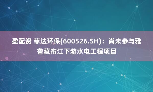 盈配资 菲达环保(600526.SH)：尚未参与雅鲁藏布江下游水电工程项目