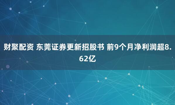 财聚配资 东莞证券更新招股书 前9个月净利润超8.62亿
