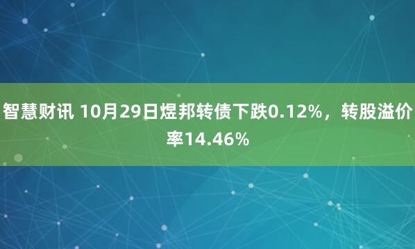 智慧财讯 10月29日煜邦转债下跌0.12%，转股溢价率14.46%